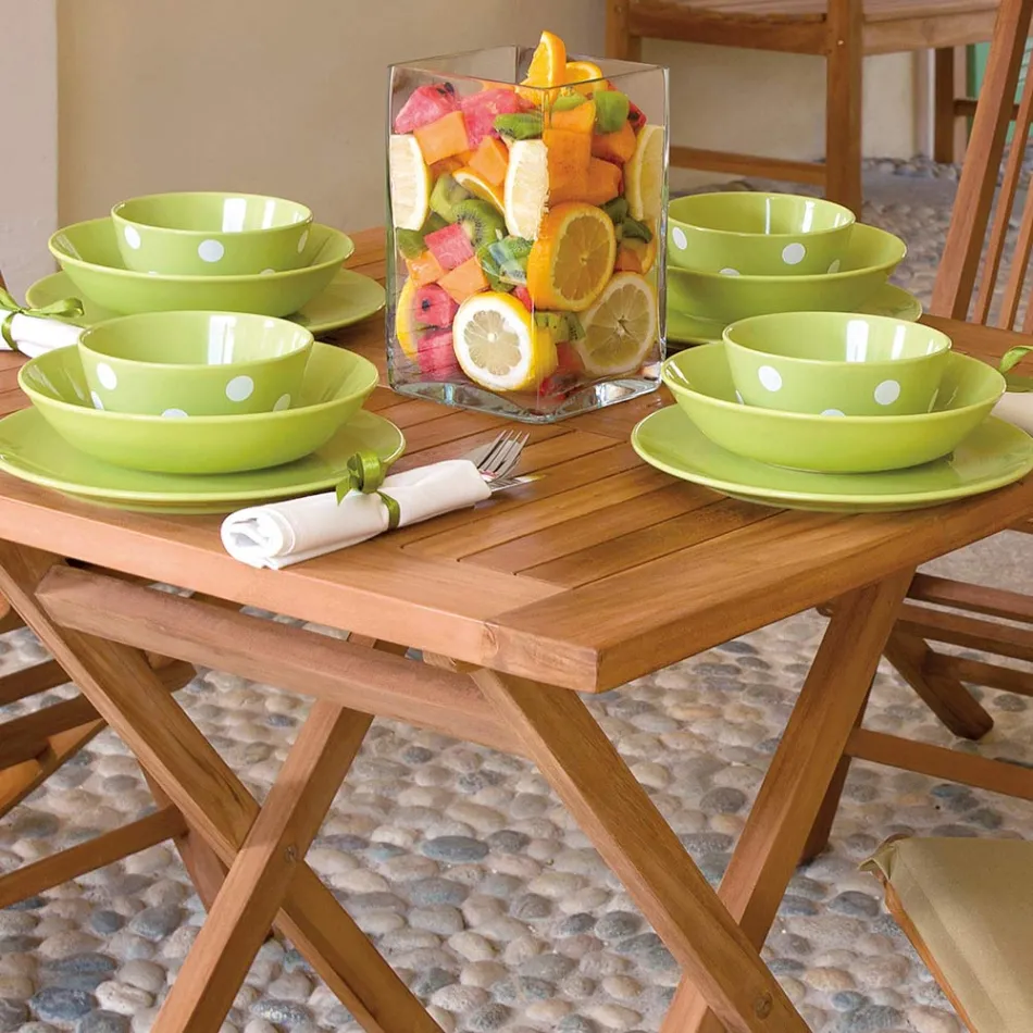 Čtvercový zahradní stůl 80x80 cm Vyrobeno z Teaku - Amico Viadurini