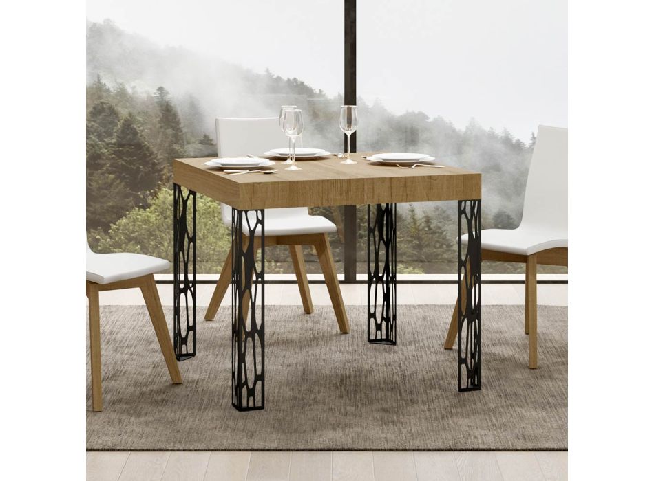 Čtvercový stůl Rozkládací na 246 cm ze dřeva a železa Made in Italy - Fiume Viadurini