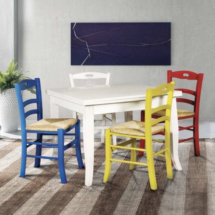 Rozkládací čtvercový stůl a 4 barevné židle Made in Italy - Coral Viadurini