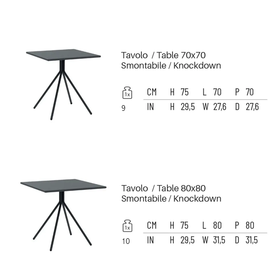 Čtvercový venkovní stůl z pozinkované oceli Made in Italy - Ralph Viadurini