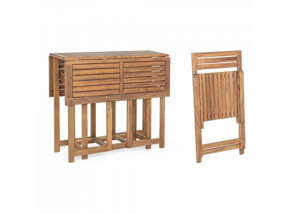 Čtvercový venkovní stůl z akáciového dřeva se 4 skládacími židlemi - šalvěj Viadurini