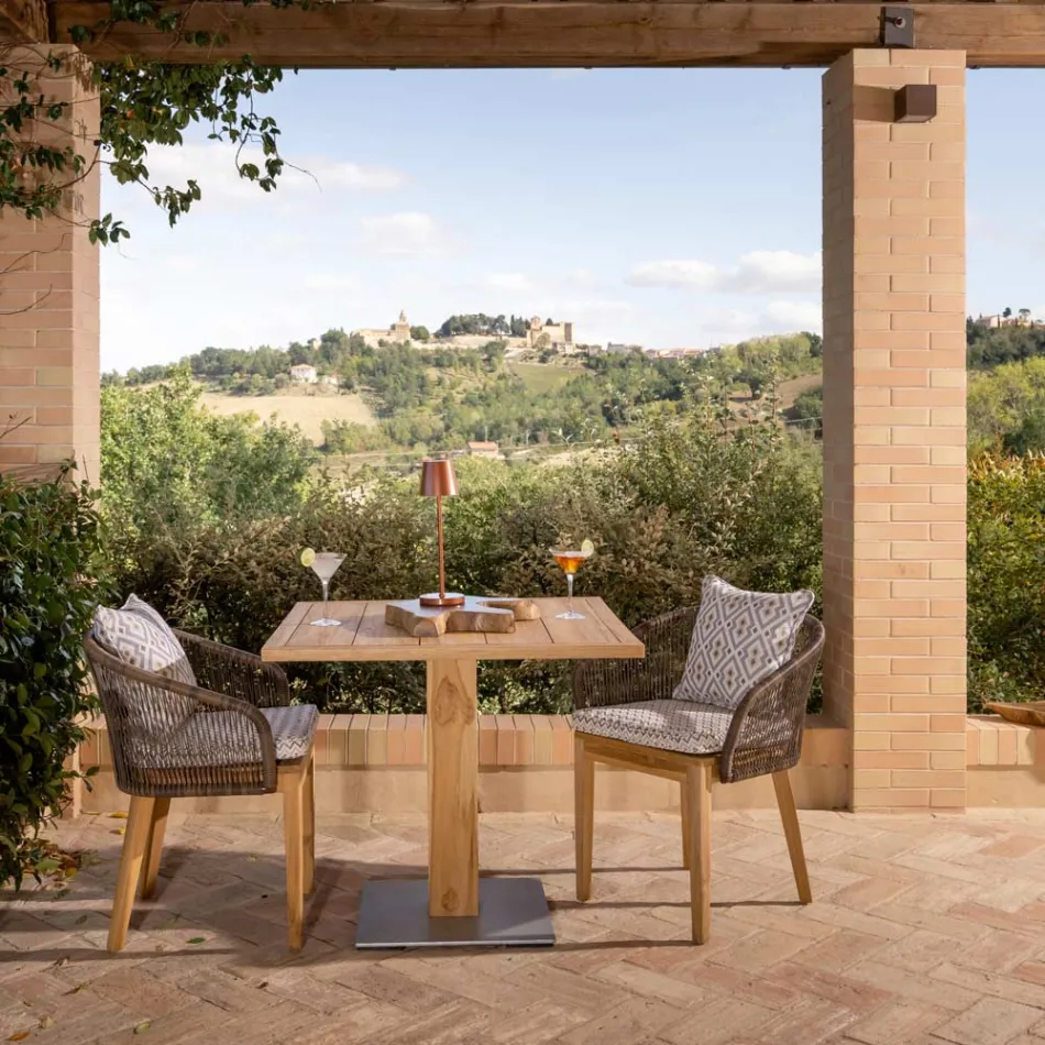 Čtvercový venkovní stůl z teaku a kovu - Marie Viadurini