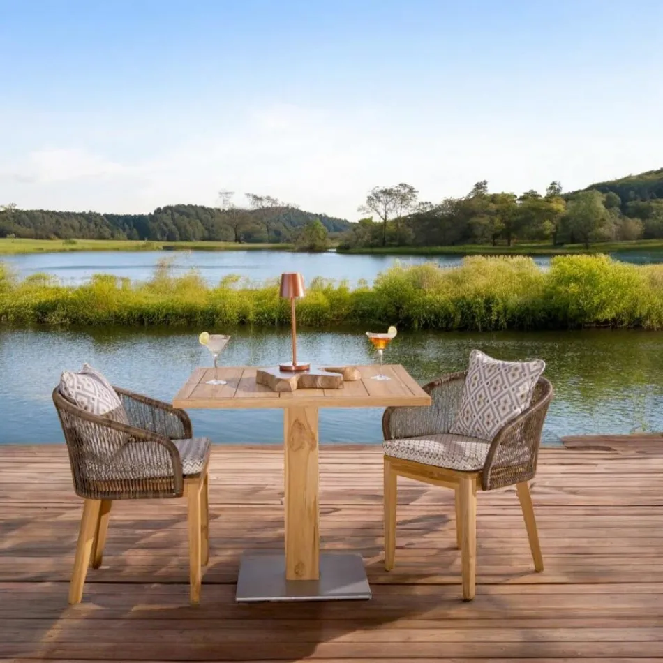 Čtvercový venkovní stůl z teaku a kovu - Marie Viadurini