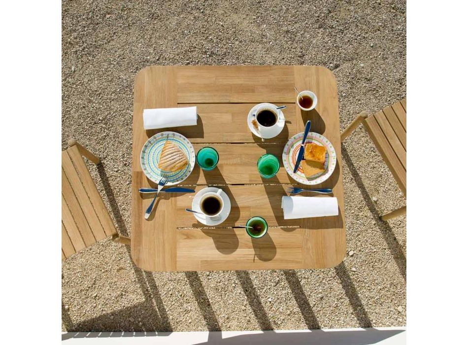 Čtvercový zahradní stůl z teakového dřeva vyrobený v Itálii - Liberato Viadurini