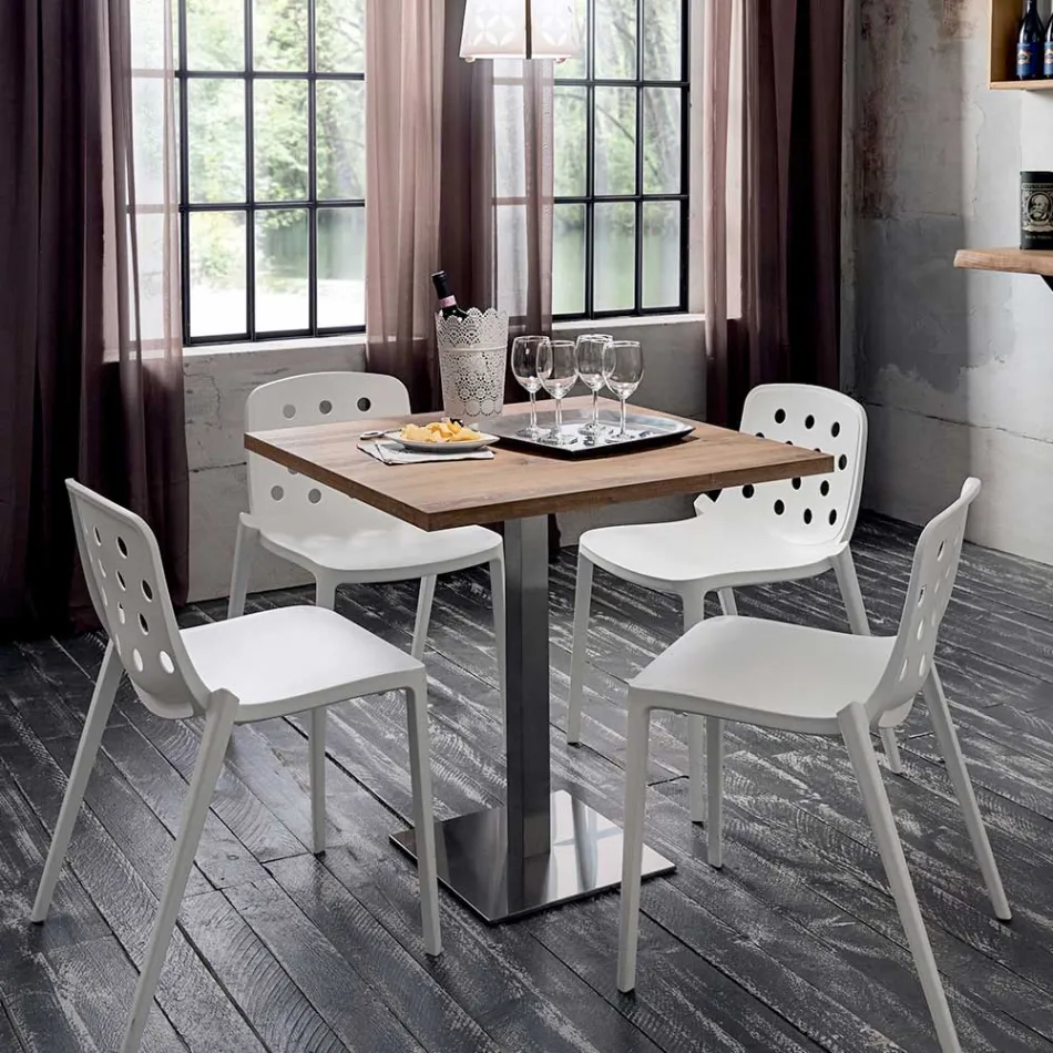 Čtvercový stůl z HPL saténové nerezové oceli Vyrobeno v Itálii - Objektiv Viadurini