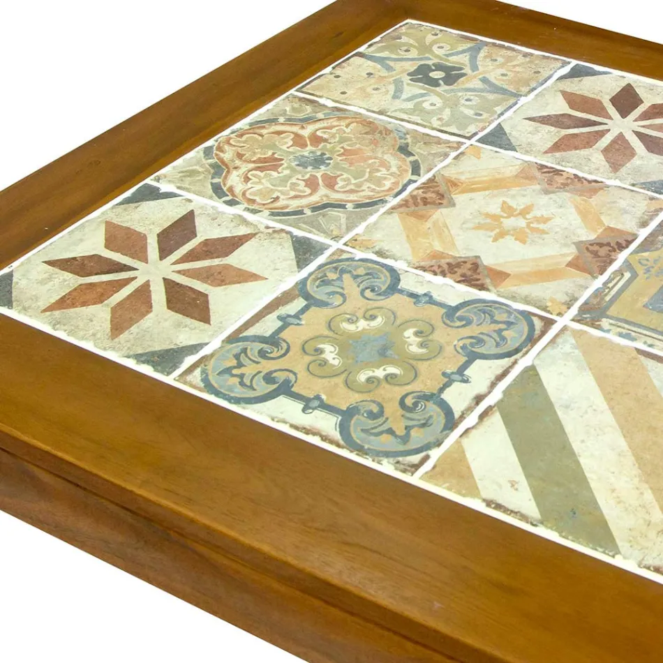 Čtvercový stůl z akáciového dřeva a keramické desky - technický popis Viadurini