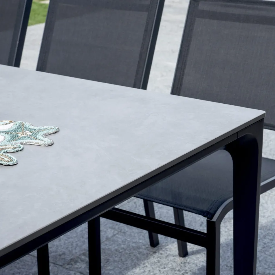 Obdélníkový zahradní stůl z hliníku a kameniny - Lunara Viadurini