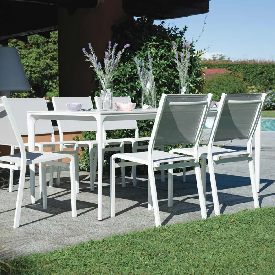 Obdélníkový zahradní stůl z hliníku a kameniny - Lunara Viadurini