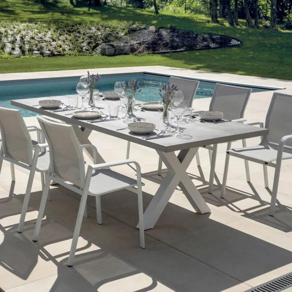 Obdélníkový zahradní stůl z hliníku a šedé pryskyřice - Nuvia Viadurini
