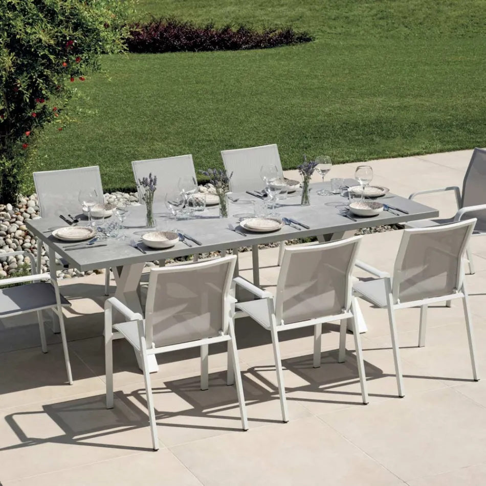 Obdélníkový zahradní stůl z hliníku a šedé pryskyřice - Nuvia Viadurini