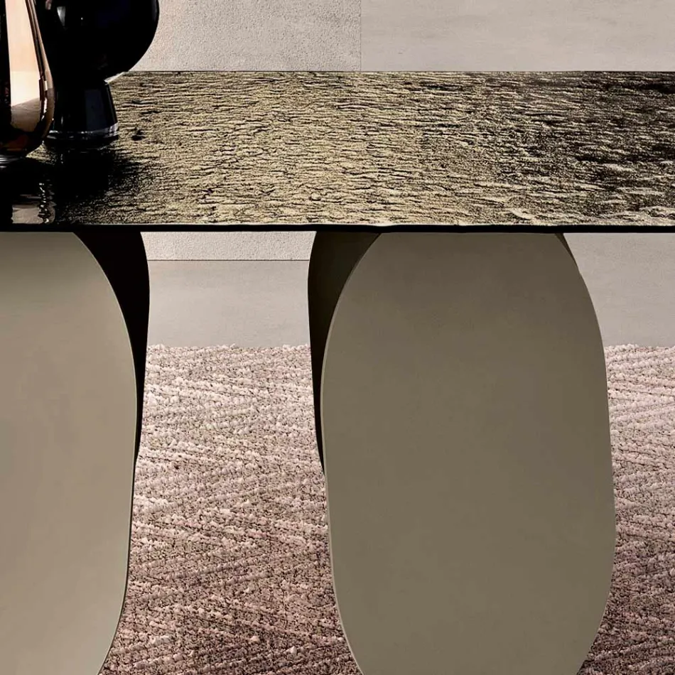 Obdélníkový stůl z tepaného skla se stříbrným podkladem, vyrobený v Itálii - Almo Viadurini