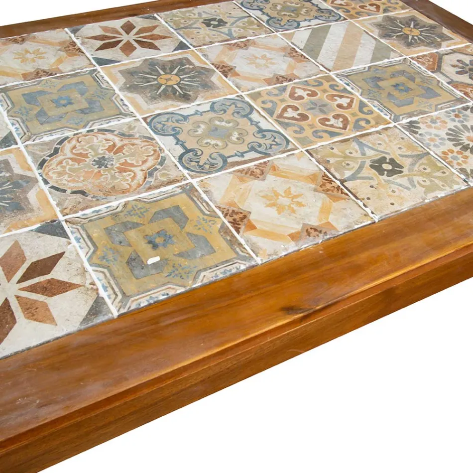 Obdélníkový stůl z akáciového dřeva a keramické desky - technický materiál Viadurini