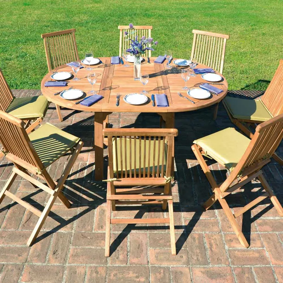 Kulatý venkovní stůl rozšiřitelný na 170 cm Vyrobený z Teak - Armonia Viadurini