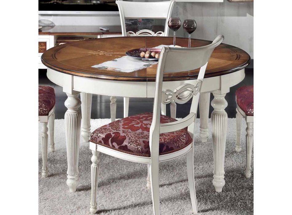 Rozkládací kulatý stůl s vložkou a 4 židlemi Made in Italy - Alite Viadurini