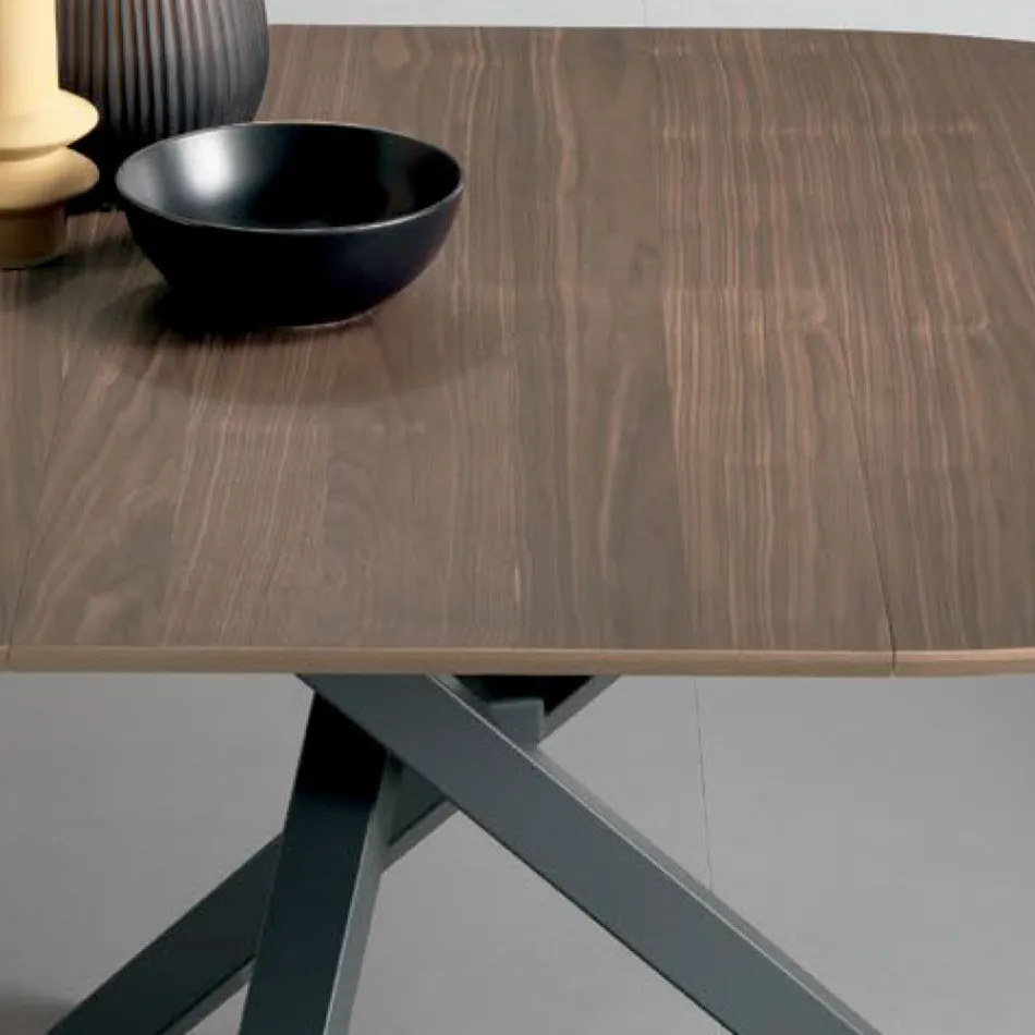 Rozkládací kulatý stůl z dýhovaného dřeva - Tonico Viadurini