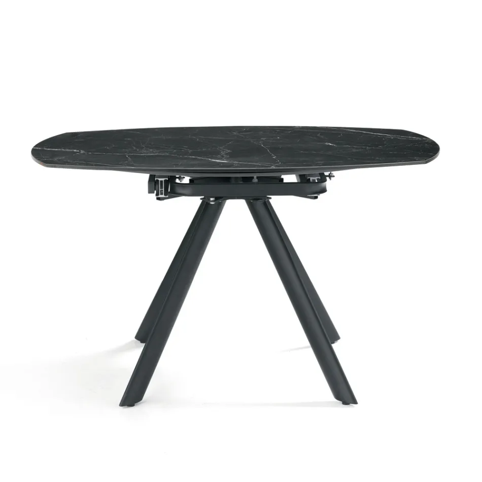 Rozkládací kulatý stůl ze slinutého kamene s mramorovým efektem - Portico Viadurini