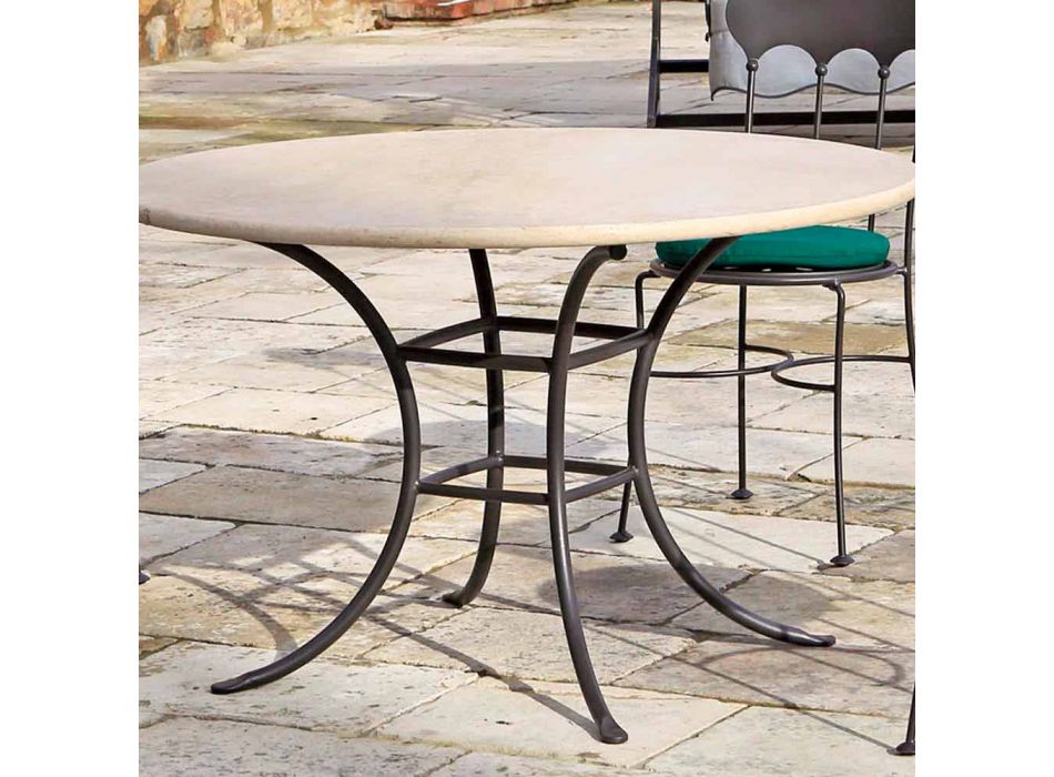 Kulatý venkovní stůl s travertinovou deskou vyrobený v Itálii - Skotsku Viadurini