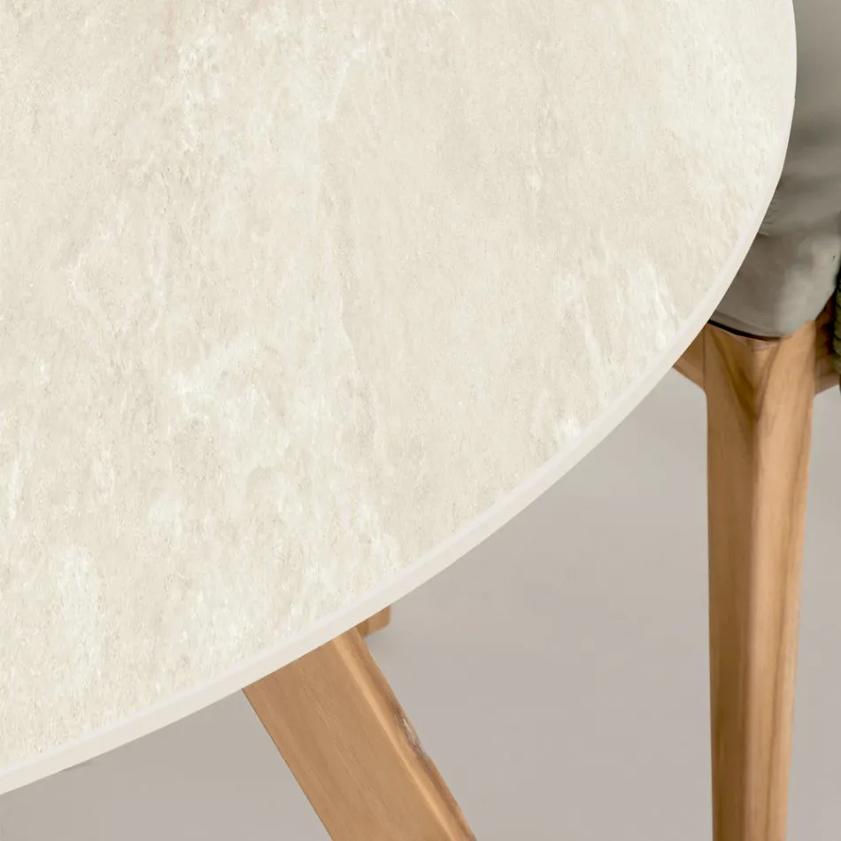 Kulatý venkovní stůl z keramiky Chianca od Ostuni Made in Italy - Pegaso Viadurini