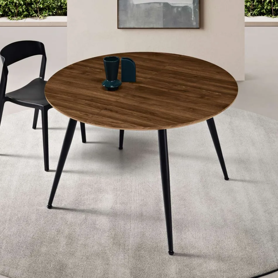Kulatý šestimístný stůl s MDF deskou a kovovou podnoží - Croma Viadurini
