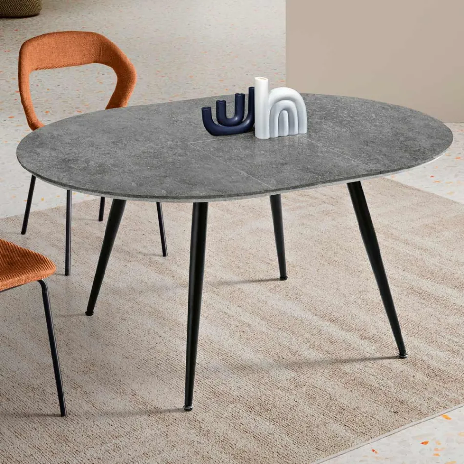 Kulatý šestimístný stůl s MDF deskou a kovovou podnoží - Croma Viadurini