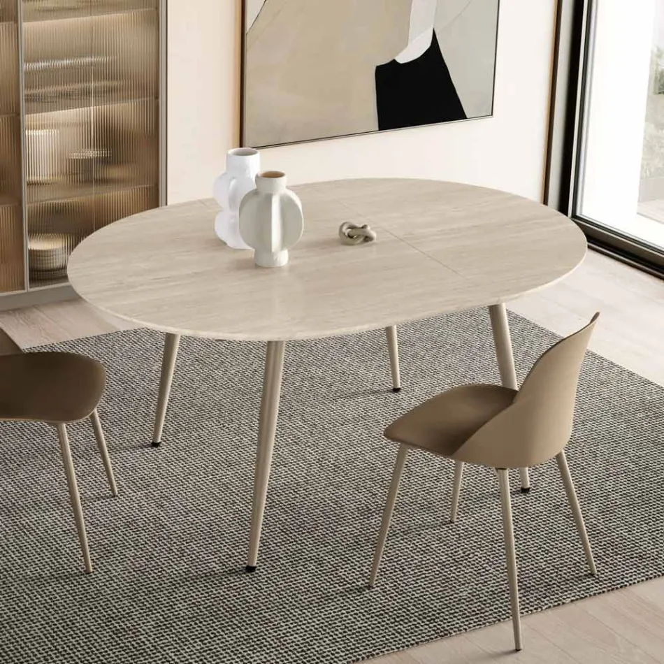 Kulatý šestimístný stůl s MDF deskou a kovovou podnoží - Croma Viadurini