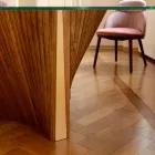 Kulatý designový stůl ze skla a jasanového oleje vyrobený v Itálii - Madame Viadurini