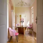 Kulatý designový stůl ze skla a jasanového oleje vyrobený v Itálii - Madame Viadurini