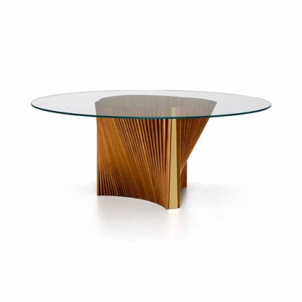 Kulatý designový stůl ze skla a jasanového oleje vyrobený v Itálii - Madame Viadurini