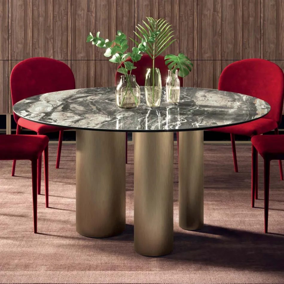 Pevný kulatý stůl s keramickou deskou Made in Italy - Nůžky Viadurini