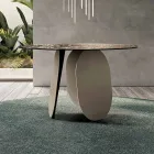 Kulatý stůl z tepaného skla se stříbrným podkladem, vyrobený v Itálii - Almo Viadurini