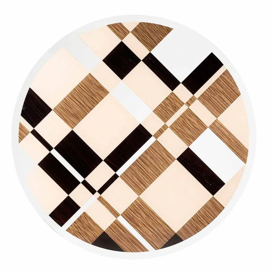 modeno Kulatý stůl se skleněnou deskou a Ozzy dřevěných intarzií Viadurini