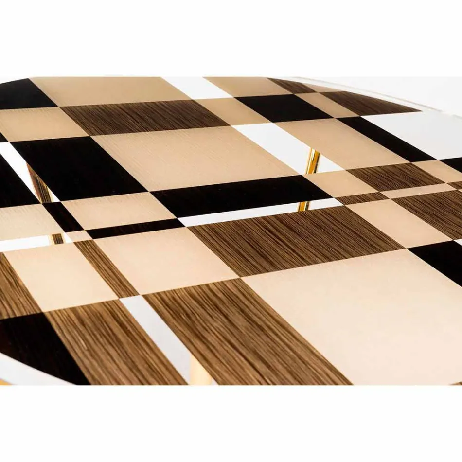 modeno Kulatý stůl se skleněnou deskou a Ozzy dřevěných intarzií Viadurini