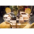 modeno Kulatý stůl se skleněnou deskou a Ozzy dřevěných intarzií Viadurini