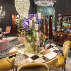 modeno Kulatý stůl se skleněnou deskou a Ozzy dřevěných intarzií Viadurini