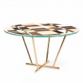 modeno Kulatý stůl se skleněnou deskou a Ozzy dřevěných intarzií