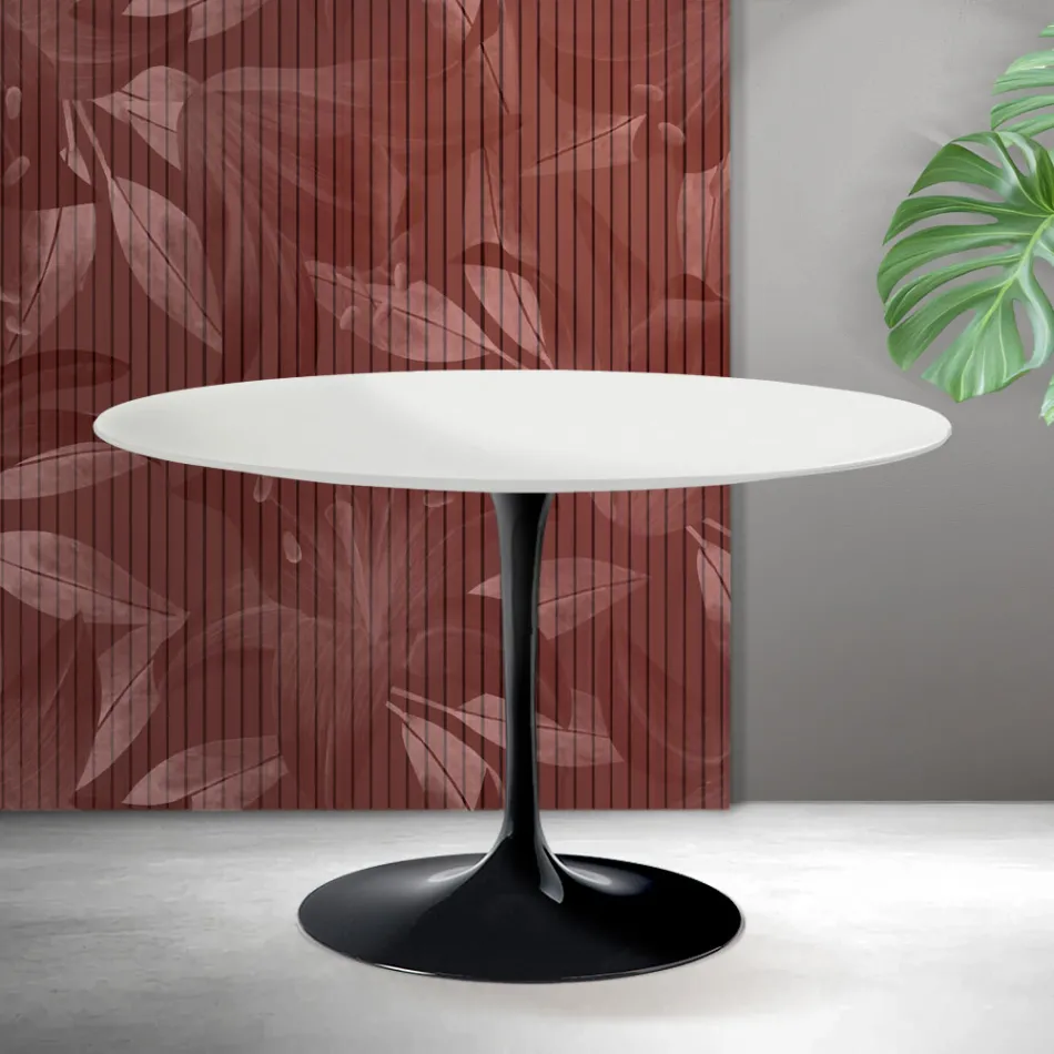Kulatý stůl Saarinen Tulip, výška 74 cm, matně bílá, keramika Florim - šarlatová Viadurini