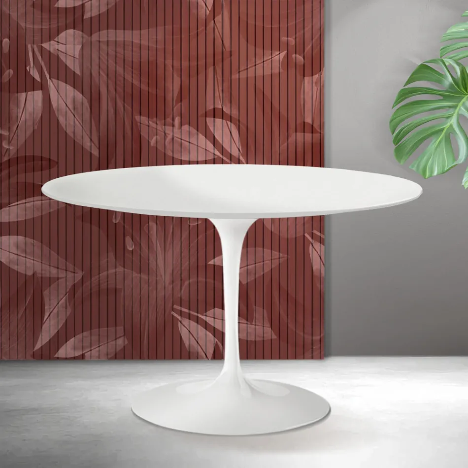Kulatý stůl Saarinen Tulip, výška 74 cm, matně bílá, keramika Florim - šarlatová Viadurini