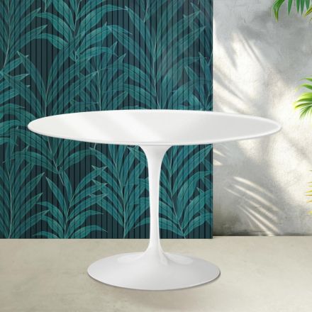 Kulatý stůl Saarinen Tulip, výška 74 cm, lesklý bílý, keramika Florim - šarlatový Viadurini