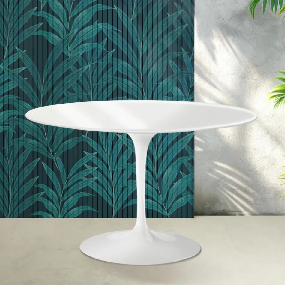 Kulatý stůl Saarinen Tulip, výška 74 cm, lesklý bílý, keramika Florim - šarlatový Viadurini