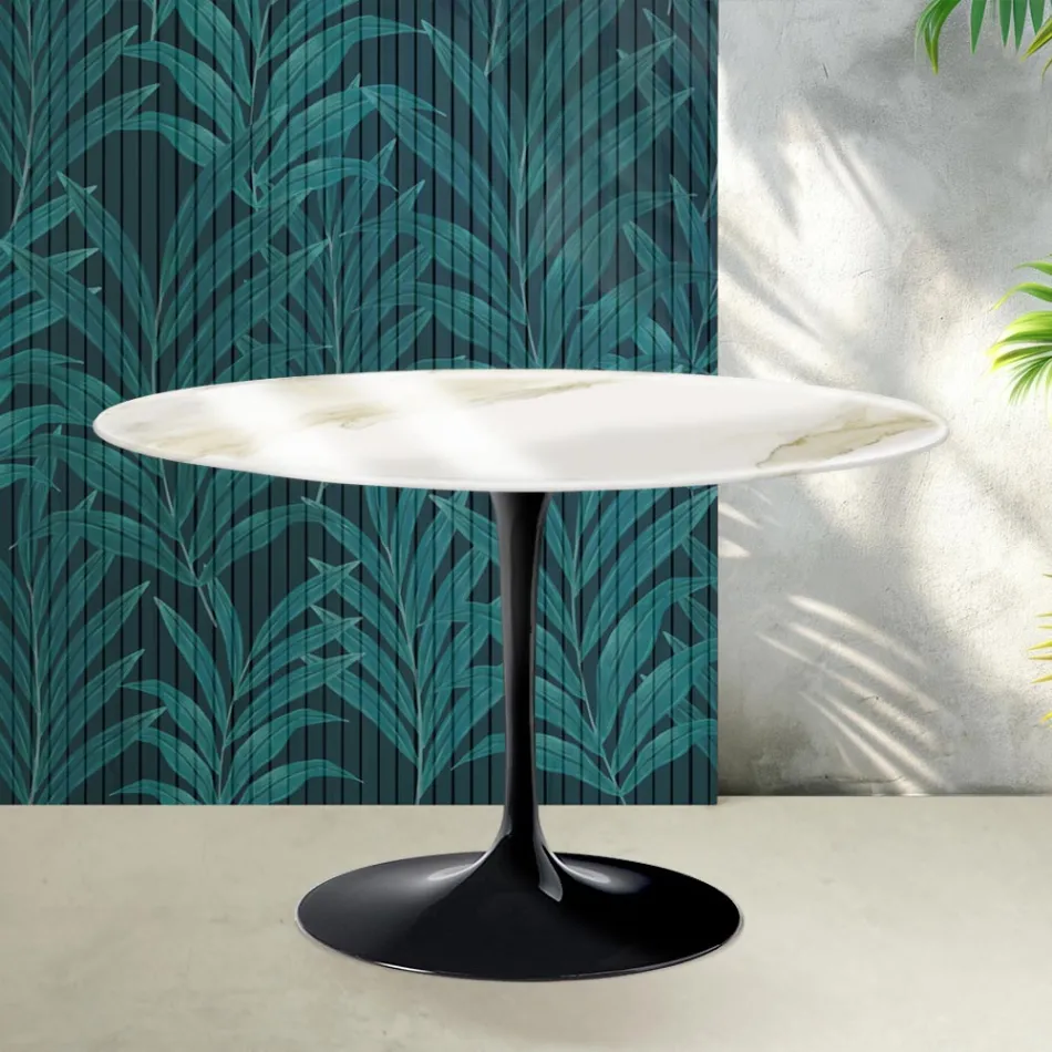 Kulatý stůl Saarinen Tulip V 74 cm, keramika Florim Calacatta Gold Gloss - Scarlet Viadurini