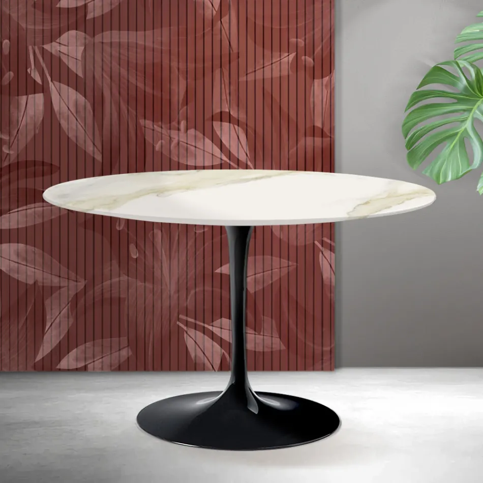 Kulatý stůl Saarinen Tulip V 74 cm, keramika Florim Calacatta Gold Matt - Scarlet Viadurini