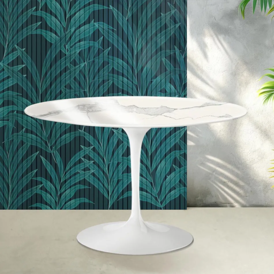 Kulatý tulipánový stůl Saarinen V 74 cm, lesklý keramický Statuario Florim - šarlatový Viadurini