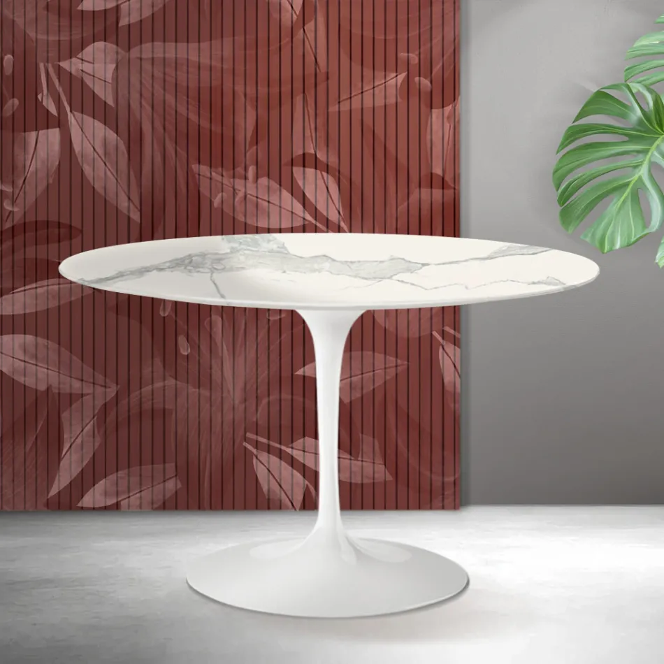 Kulatý stůl Saarinen Tulip V 74 cm z matné keramiky Florim Statuario - šarlatová Viadurini