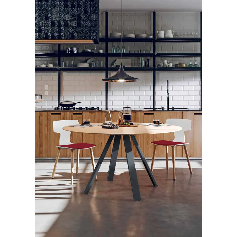 Kulatý jídelní stůl z kovu a MDF vyrobený v Itálii - Cornelius Viadurini