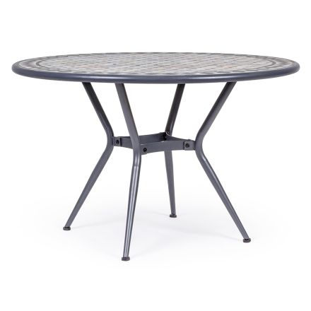 Kulatý zahradní stůl s keramickou deskou zdobený mozaikou - Letizia Viadurini
