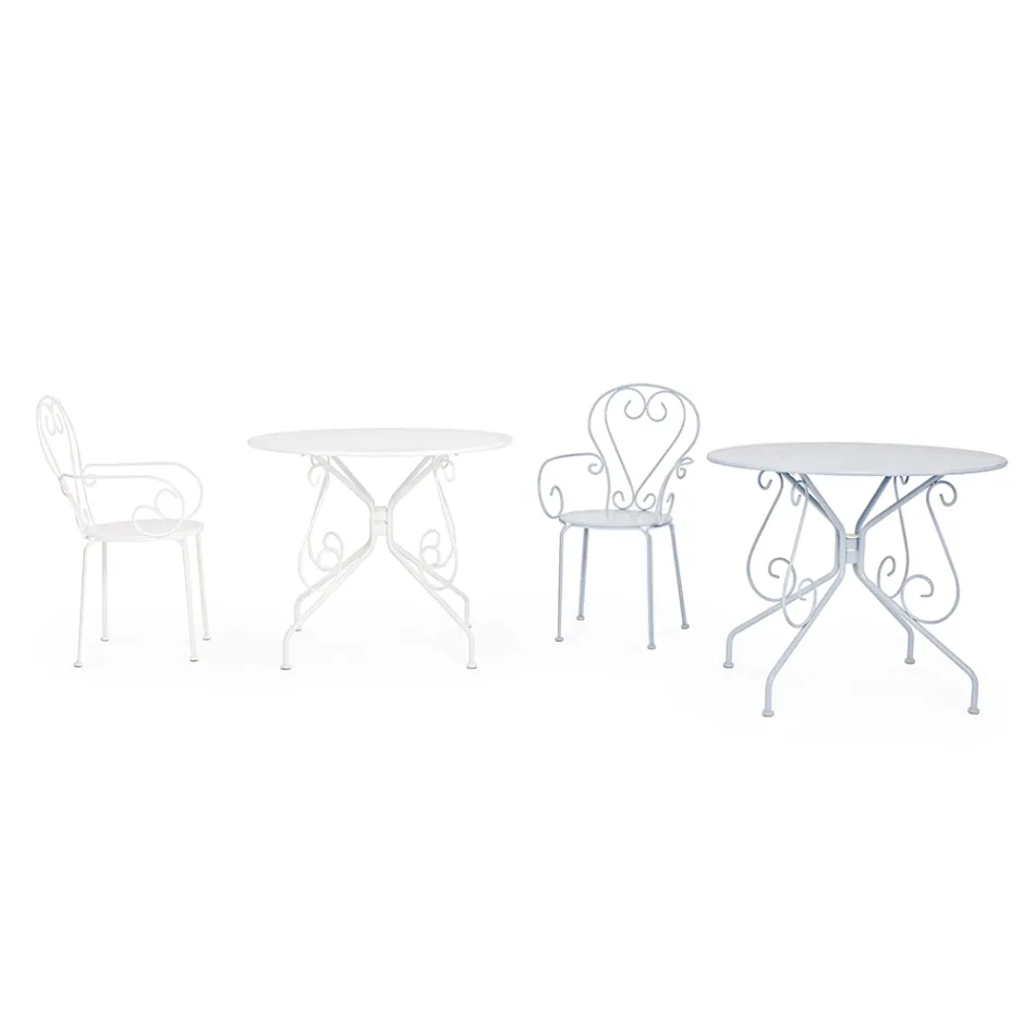 Kulatý zahradní stůl ve stylu Shabby Chich z lakované oceli – okouzlení Viadurini