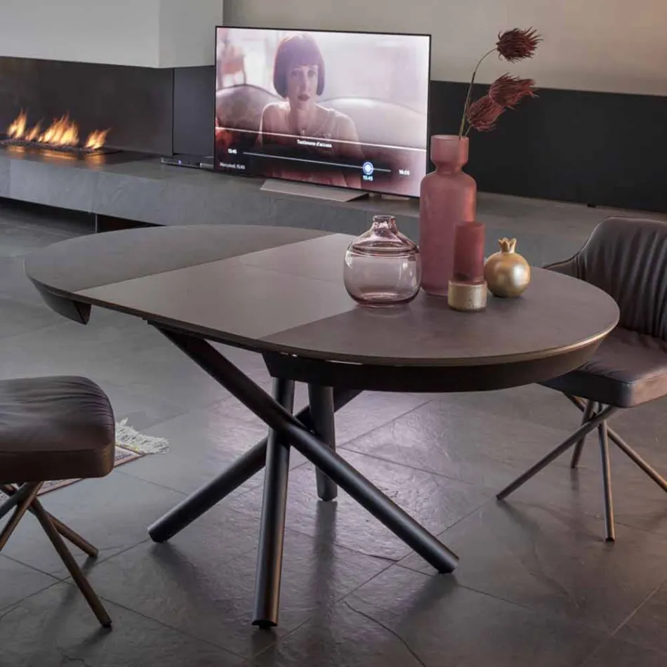 Kulatý jídelní stůl rozkládací na 165 cm s keramickou deskou - Pistolero Viadurini