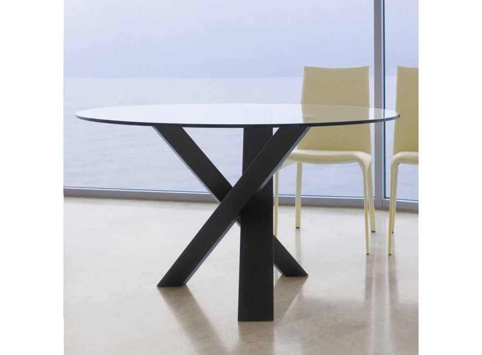 Kulatý designový stůl d.130 skleněná deska vyrobená v Itálii Cristal Viadurini