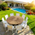 Kulatý stůl v teakového dřeva a pevném reálném tabulce Viadurini