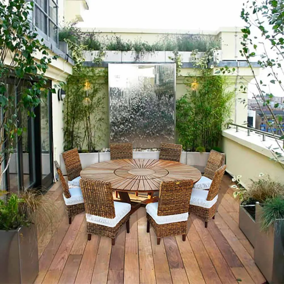 Kulatý stůl v teakového dřeva a pevném reálném tabulce Viadurini